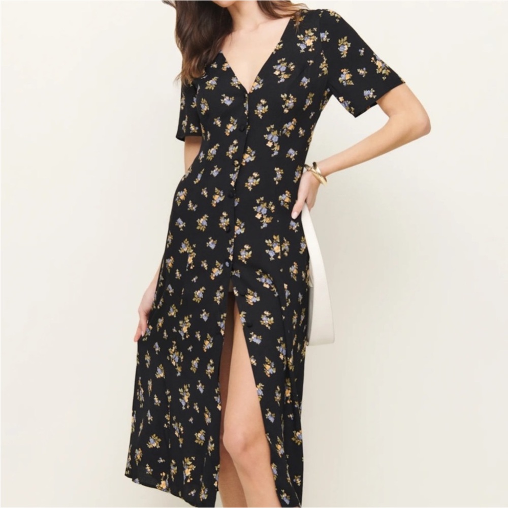 Reformation Black Floral Midi Dress